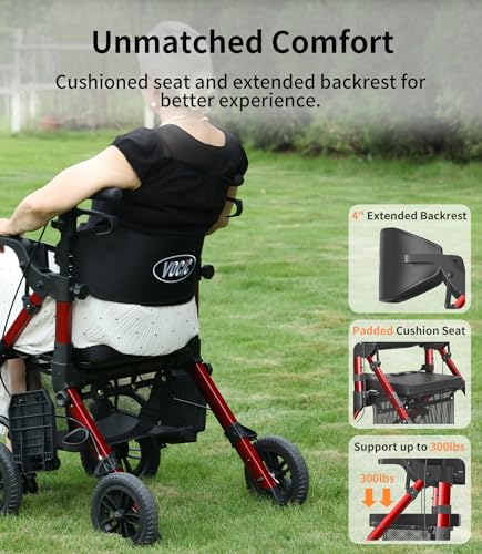 Lightweight Foldable Rollator Walker with Seat and Brakes A4476