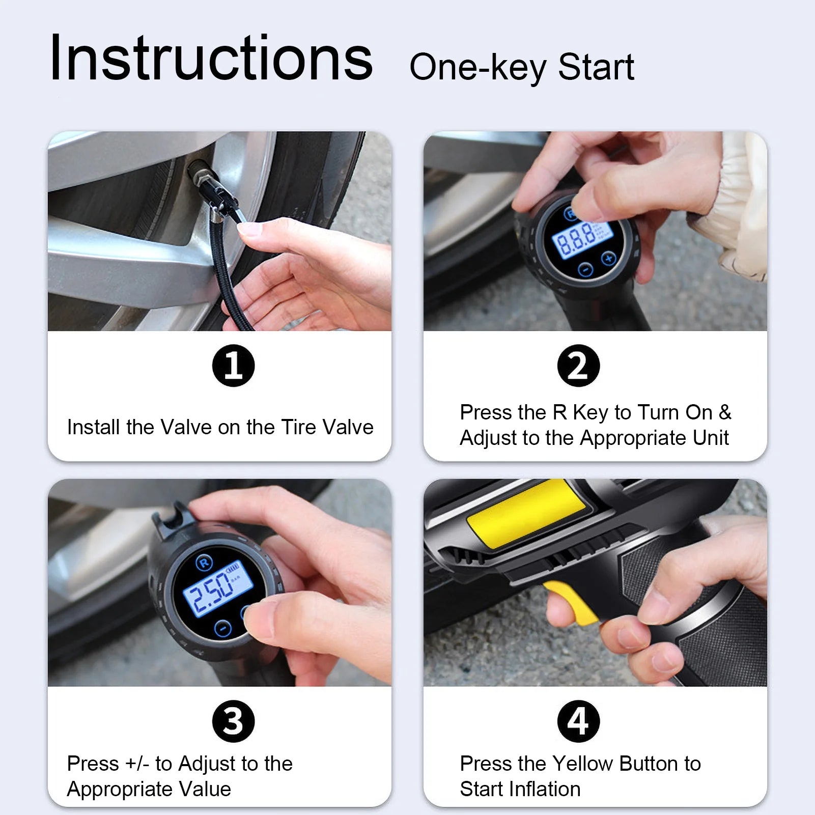 4000mAh Cordless Rechargeable Tire Inflator Air Compressor with Digital Display R407