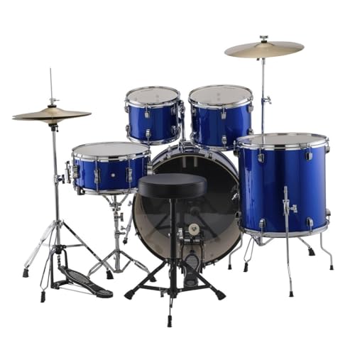 5-piece Complete Drum Set with 22-inch Bass Drum and Cymbals, Blue Sparkle Q9902