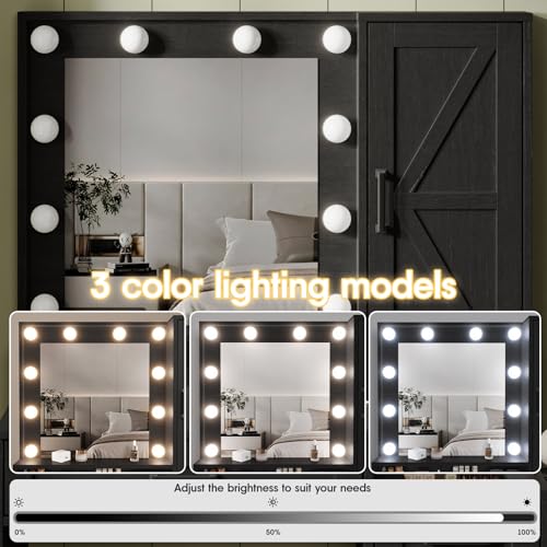 White 36.4 inch Vanity Desk with Mirror and Lights, Chair, 2 Drawers D4440