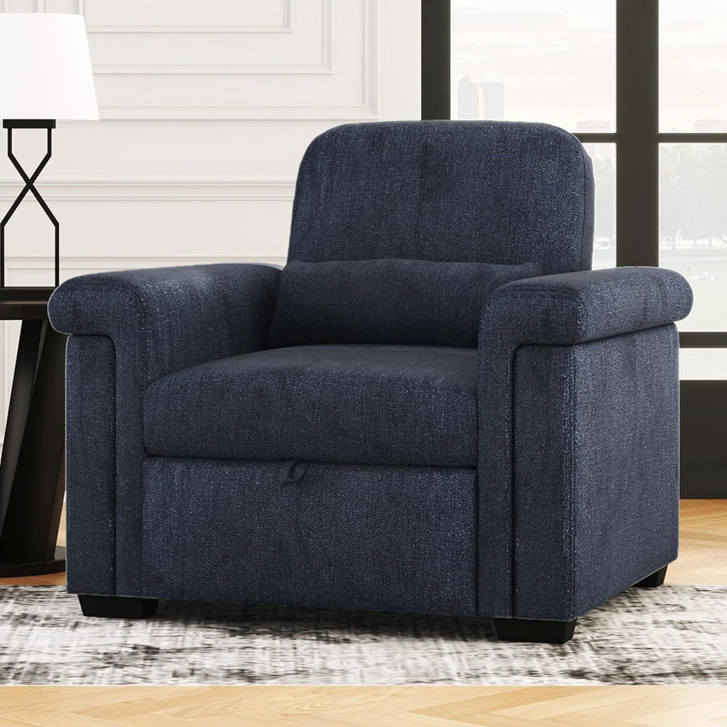Dark Blue 3 in 1 Convertible Sleeper Chair Sofa Bed with Pillow H6376