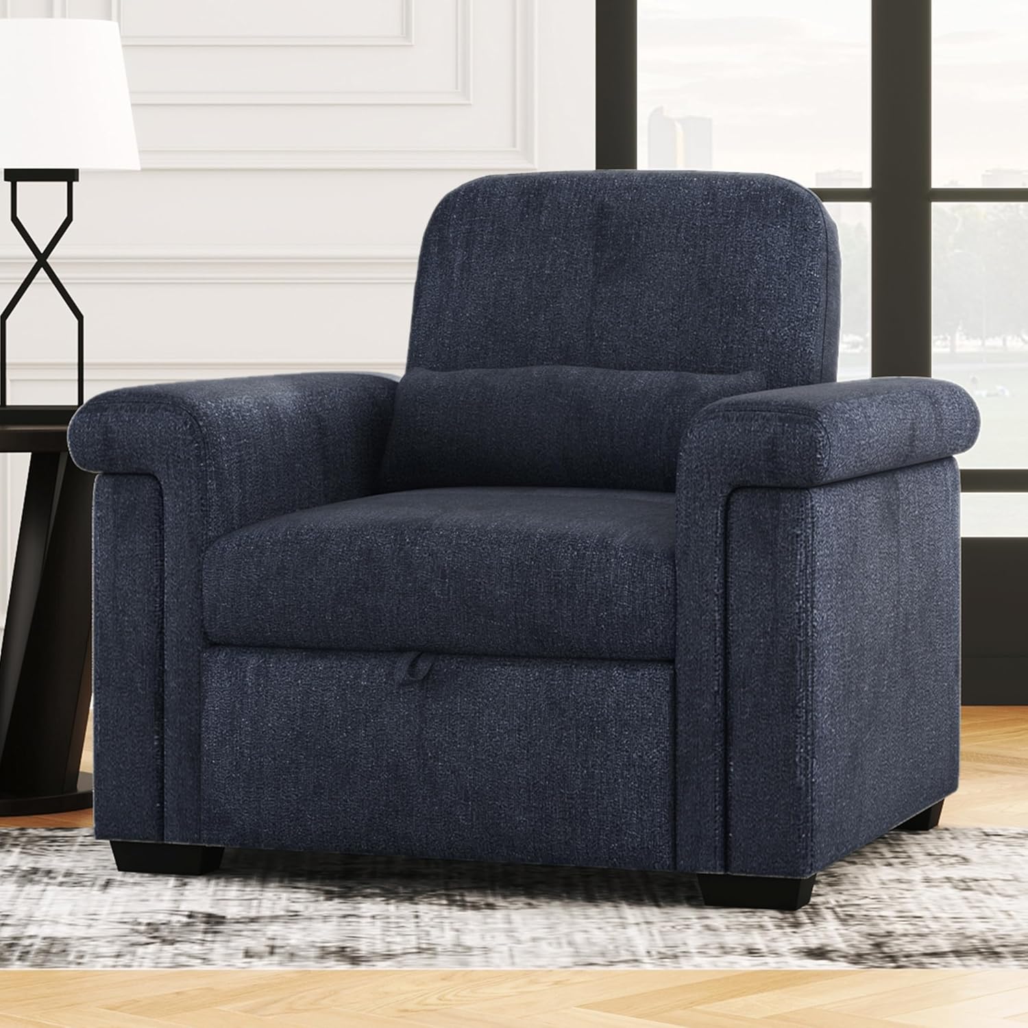 Dark Blue 3 in 1 Convertible Sleeper Chair Sofa Bed with Pillow H6376
