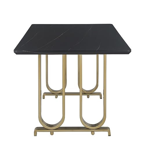 Faux Marble Dining Table with Black Legs Y996