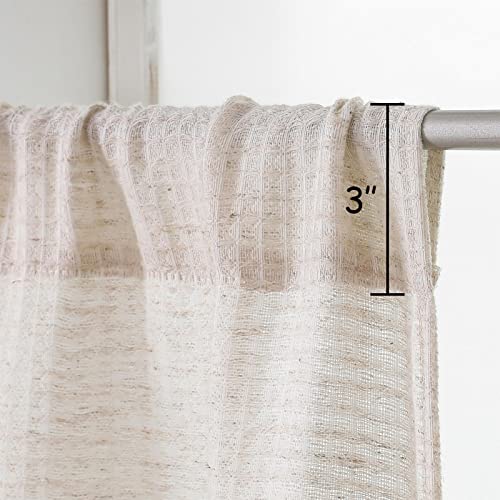 Natural Waffle Linen Kitchen Curtains 24 Inch Length 2 Panels F395