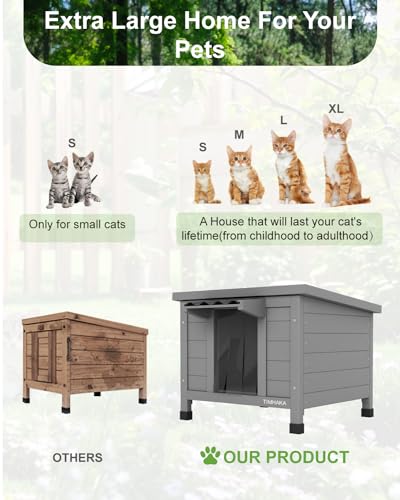 Outdoor Cat House Waterproof Foam Insulated Large Wooden Cat Condos 21.3" L x 19.9" W x 18.9" H B276
