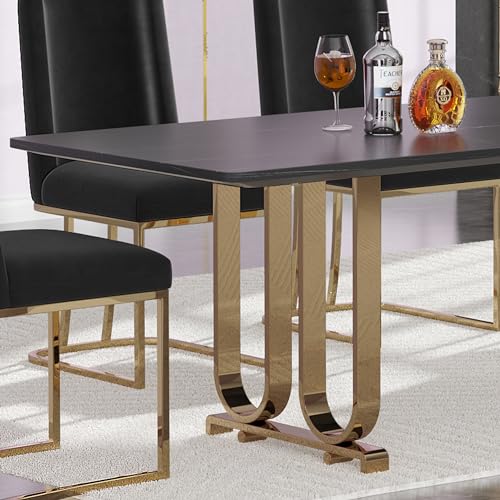 Faux Marble Dining Table with Black Legs Y996