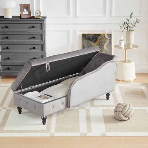 Dark Gray Velvet Chaise Lounge with Lumbar Pillow U2861