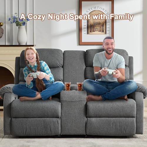 Grey Manual Reclining Loveseat Sofa 2 Seater with Cup Holders C288770
