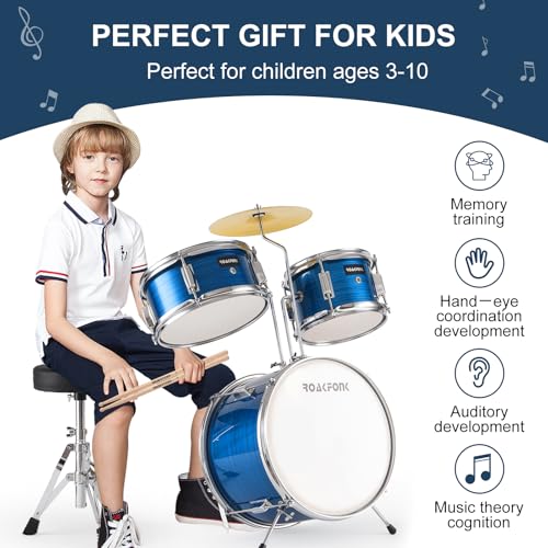 3 Piece Kids Drum Set with 14'' Bass Drum, Snare, Tom, Cymbal, Pedal, Drumsticks, Adjustable Seat M25699