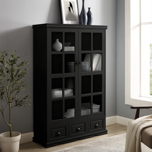 White Curio Cabinet with Adjustable Shelf and Tempered Glass Doors S250105