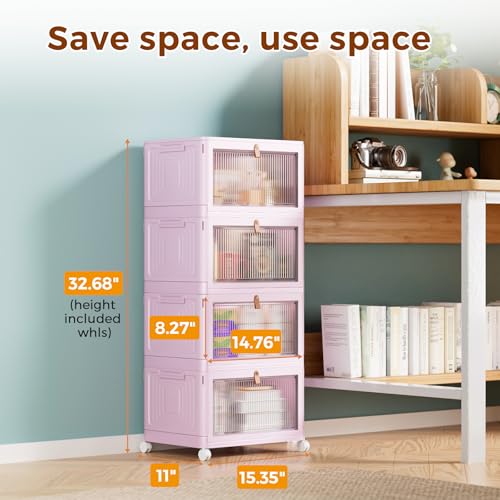 4 Tier Stackable Plastic Storage Bins with Lid and Wheels, 23 QT, Grey J41516