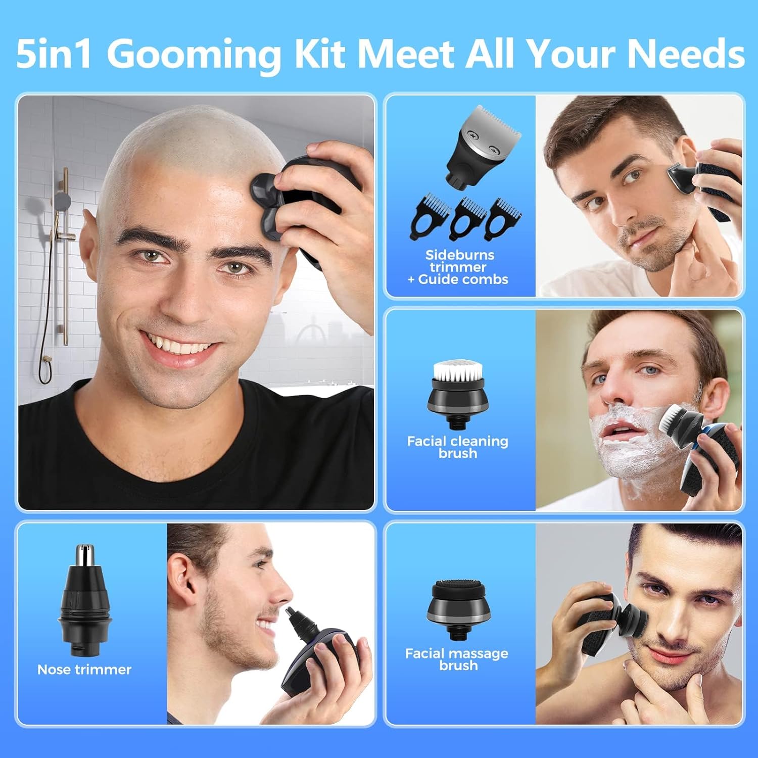 5 in 1 Cordless Waterproof Electric Rotary Head Shaver F96204