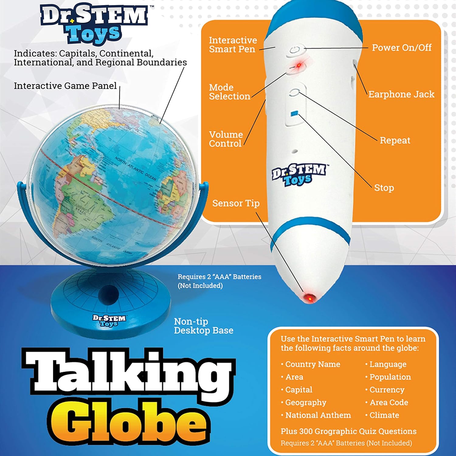 9 Inch Talking World Globe with Stylus Pen and Stand H286561