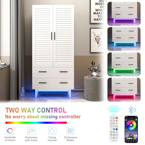 White 3 Door Armoire Wardrobe with Drawers and LED Lights K341