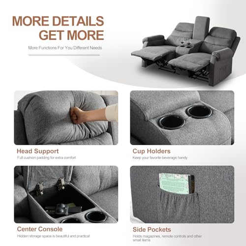 Grey Manual Reclining Loveseat Sofa 2 Seater with Cup Holders C288770