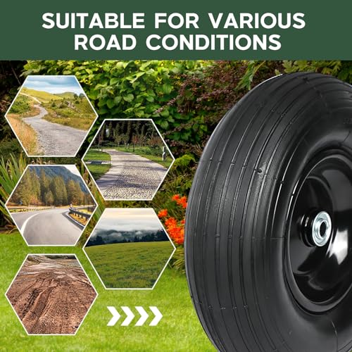 13 Inch Solid Flat Free Replacement Tires and Wheels 4.00-6 with 5/8'' Axle Bore Hole K9654