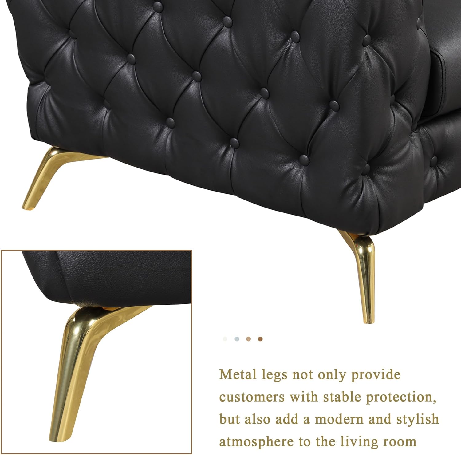 Black 3-Piece PU Upholstered Sofa Set with Metal Legs C316263