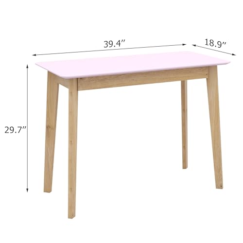 Pink Vanity Desk with Solid Rubber Wood Legs T587894