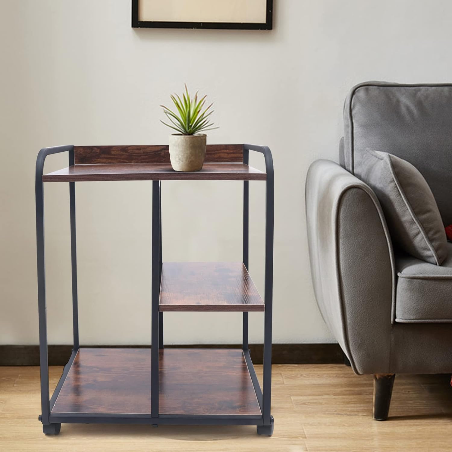 Brown 3-Shelf Rolling Printer Stand with Wheels F59244