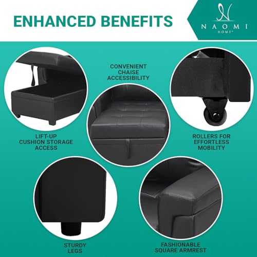 Black Reversible L Shape Sofa with Storage U6770