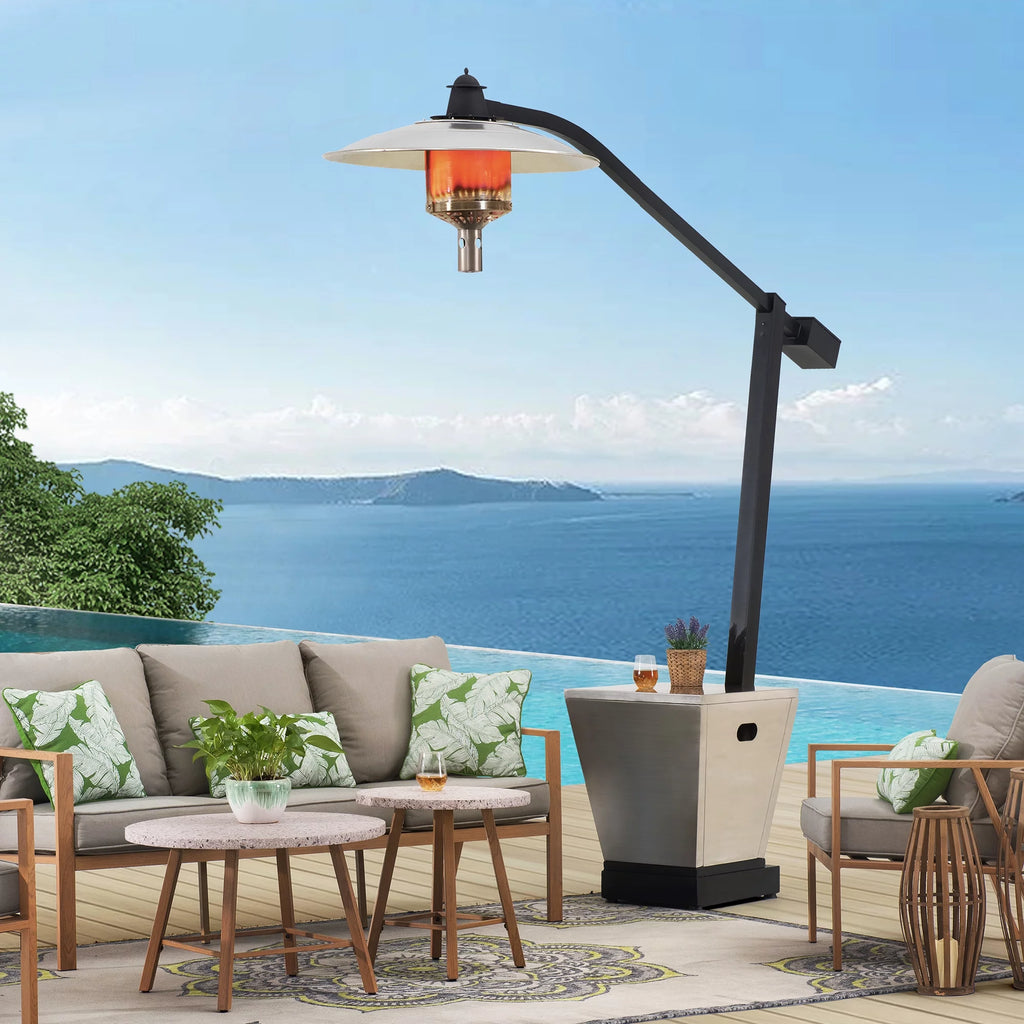 Matte Black Steel Outdoor Propane Gas Heater with Wheels and Table Top R198207