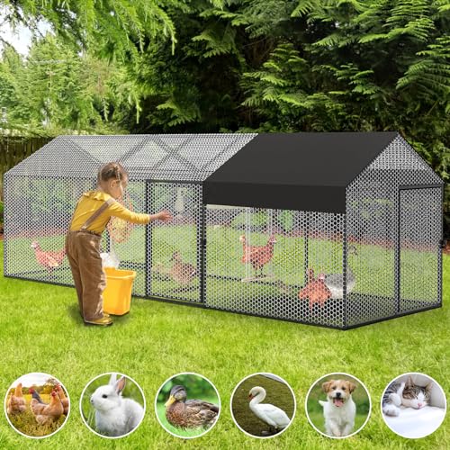 Large Metal Chicken Coop Run with Cover 120" L×40" W×40" H Portable Poultry Cage Y994827