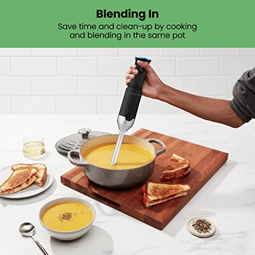 Cordless Portable Immersion Blender 5-in-1 Blender Set with Potato Masher, Whisk, Chopper, Beaker, and Storage Case, Stainless Steel E2528