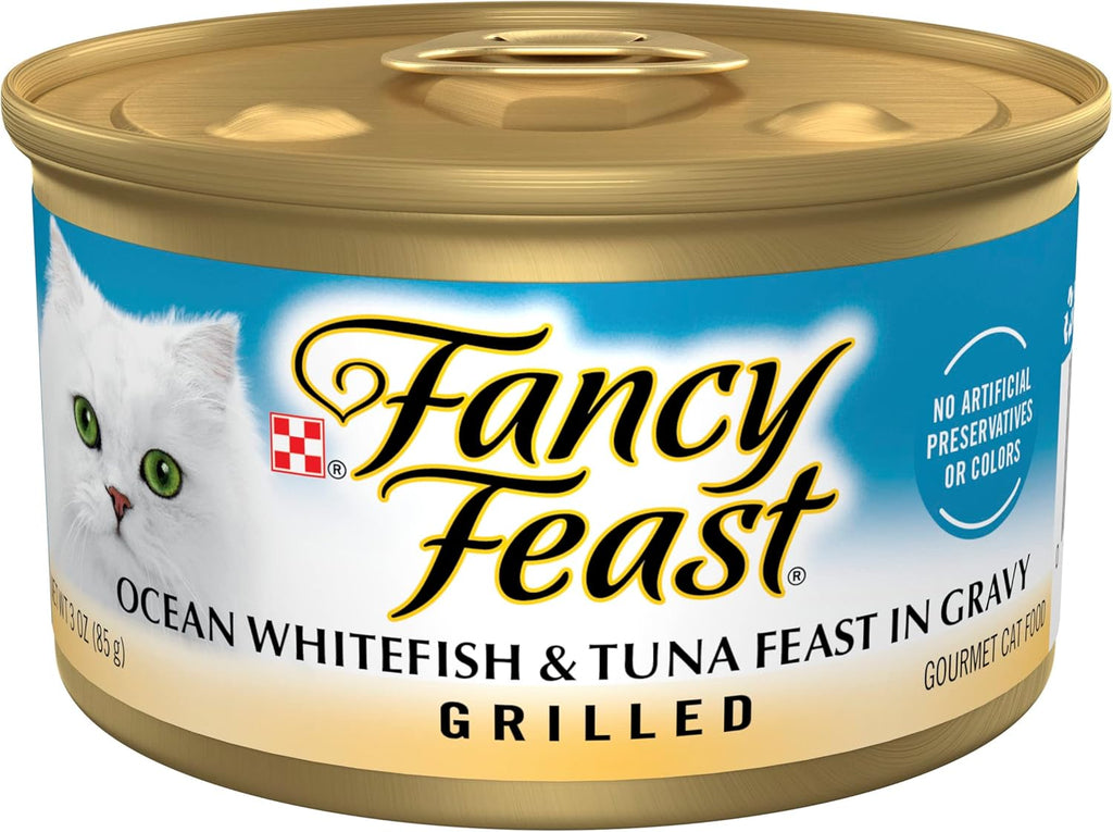 Grilled Wet Cat Food Ocean Whitefish and Tuna Feast in Gravy, Pack of 24, 3 oz. Cans L72989