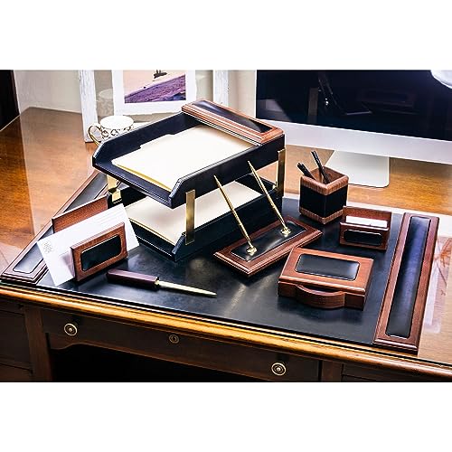 Walnut Black Leather 10 Piece Desk Set S13863