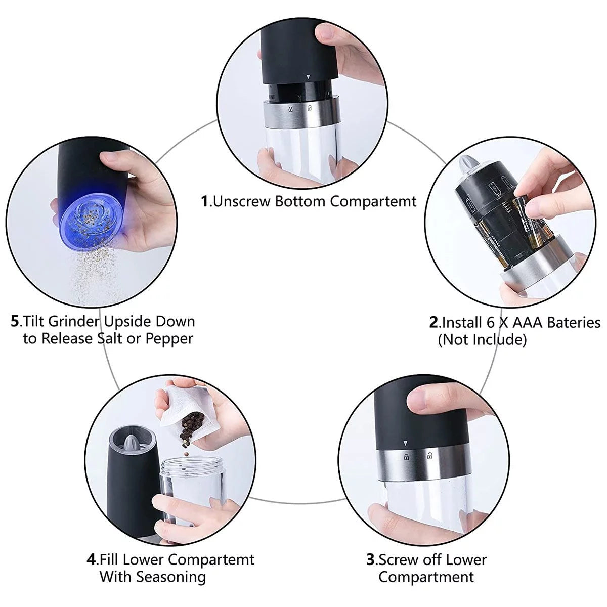 2 Pack Electric Salt and Pepper Grinder Set with Adjustable Coarseness D33947