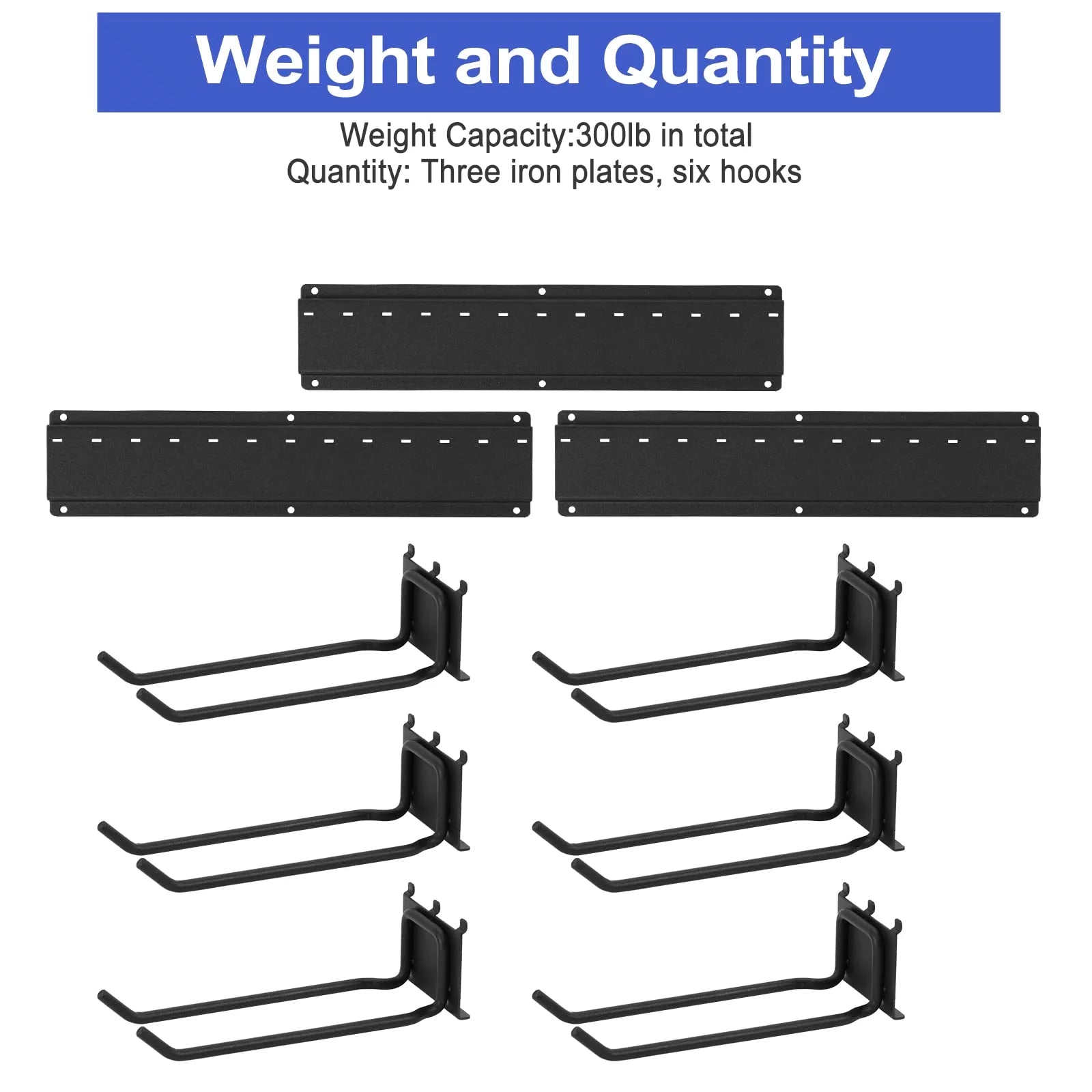 Heavy Duty Steel Wall Mounted Tool Storage Organizer with 6 Removable Hooks and 3 Board D14299