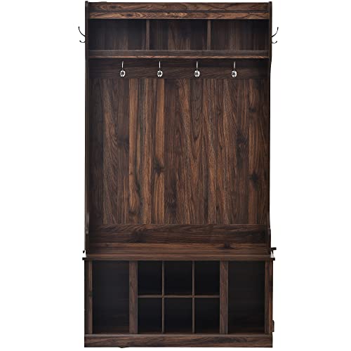 Hall Tree with Storage Bench, 6 Hooks, 3-in-1 Design T975566