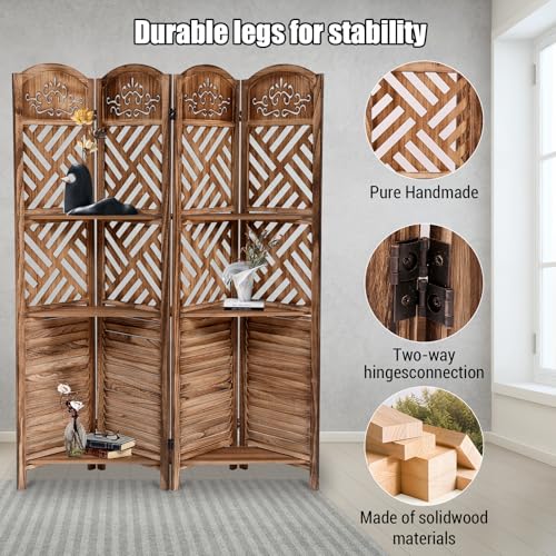 5.6FT Tall 6 Panel Shoji Screen Room Divider Folding Wooden Privacy Partition L681553
