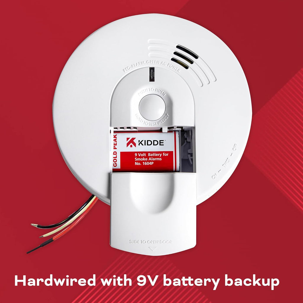 White AC Hardwired Smoke Detector Alarm with 9V Back up and Front Load Battery Door L5470