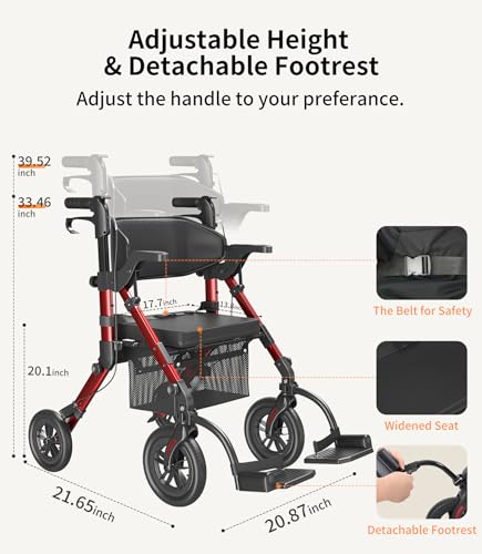 Lightweight Foldable Rollator Walker with Seat and Brakes A4476