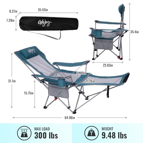 2-in-1 Reclining Camping Chair with Footrest Folding Lounge Chair with Adjustable Backrest U94600