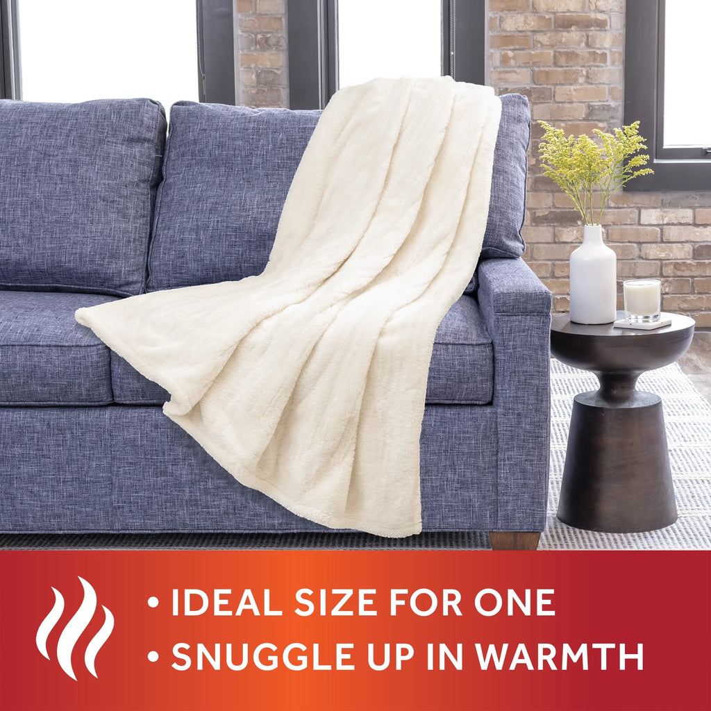 White Faux Fur Heated Electric Throw P924