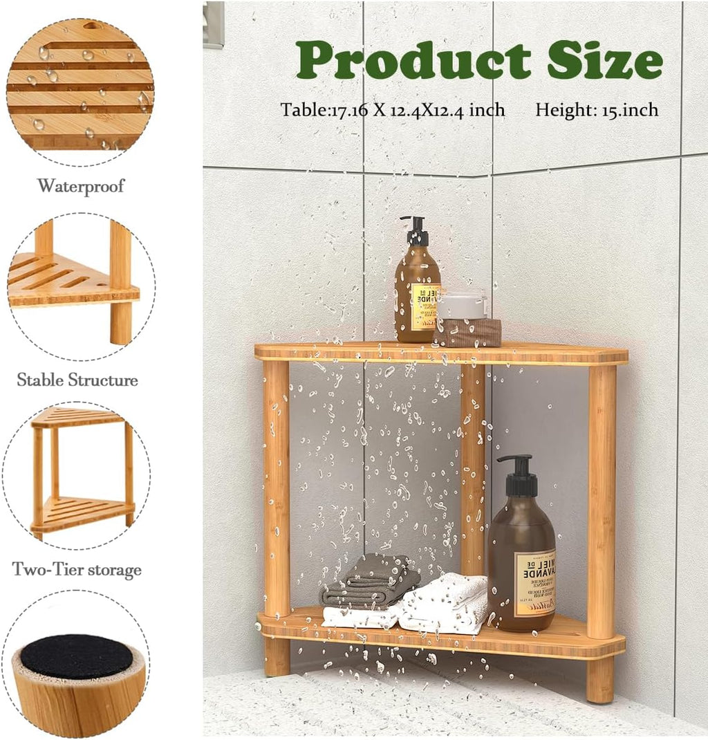 Bamboo Corner Shower Stool with Storage Shelf W221956