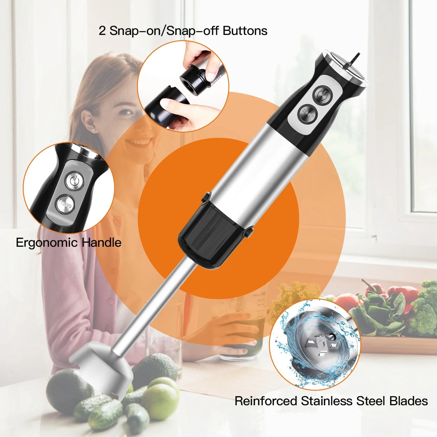 1000W 5 in 1 Stainless Steel Hand Blender with 12 Speeds B65359