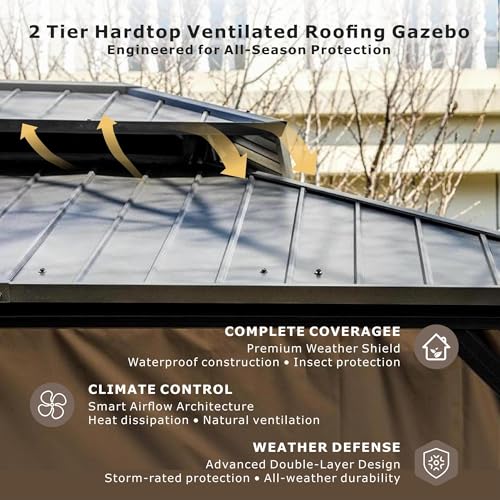 10'x12' Hardtop Gazebo with Privacy Curtains and Netting Q3105