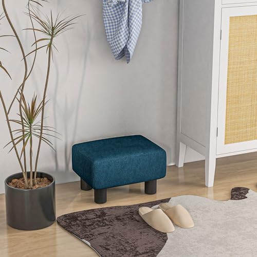 Green Linen Fabric Cube Ottoman with Plastic Legs G9507