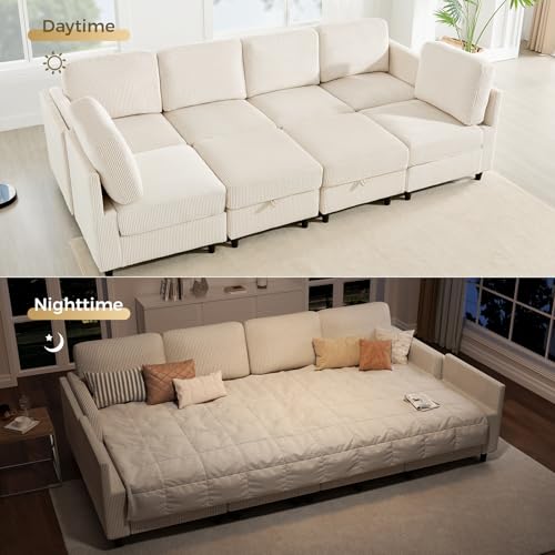 Modular Sectional Sofa Bed with Storage Ottoman, Beige H709781