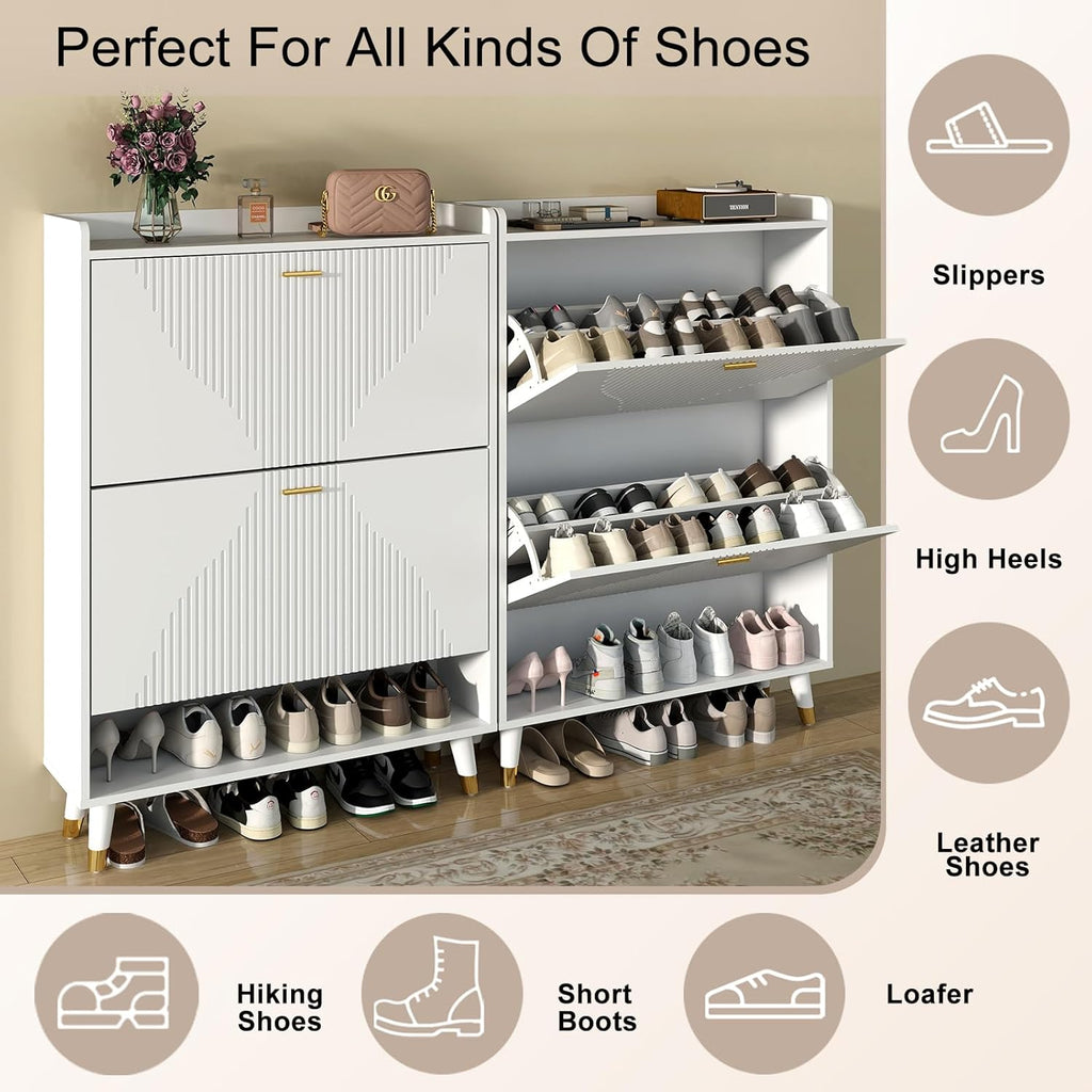 White Slim Shoe Storage Cabinet with Drawer U2946