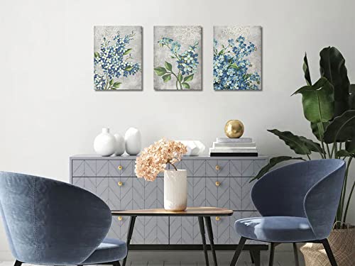 Blue Flowers Canvas Wall Art 12"x16"x3 Panels K60837