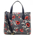 Navy Red Pebbled Leather Small Tote R5401