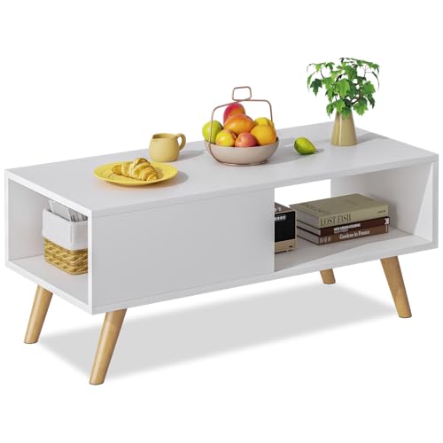 Wood Aesthetic Coffee Table with Storage, 39.4 * 19.7 * 18.5 in (Rust Brown) U578