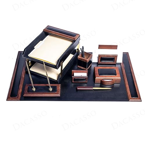 Walnut Black Leather 10 Piece Desk Set S13863