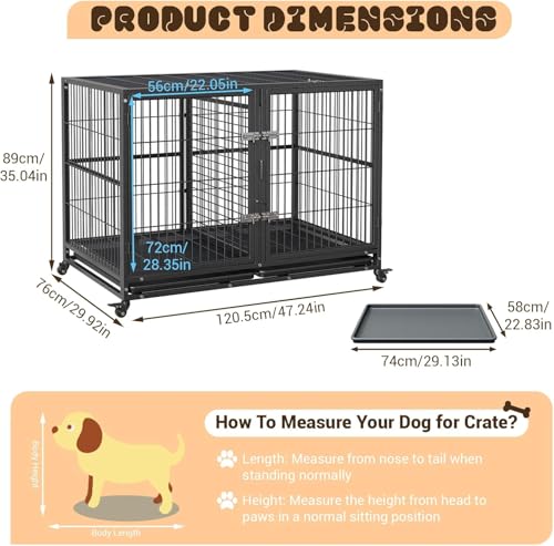Heavy Duty Metal Dog Crate with Lockable Wheels and Removable Tray F483252