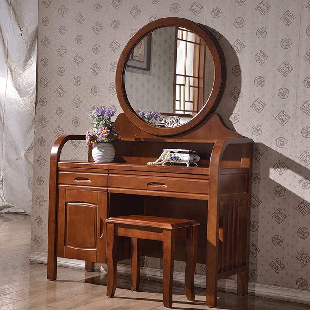 Vanity Table Set with Padded Stool Oval Mirror Drawers 3pc Set E7731