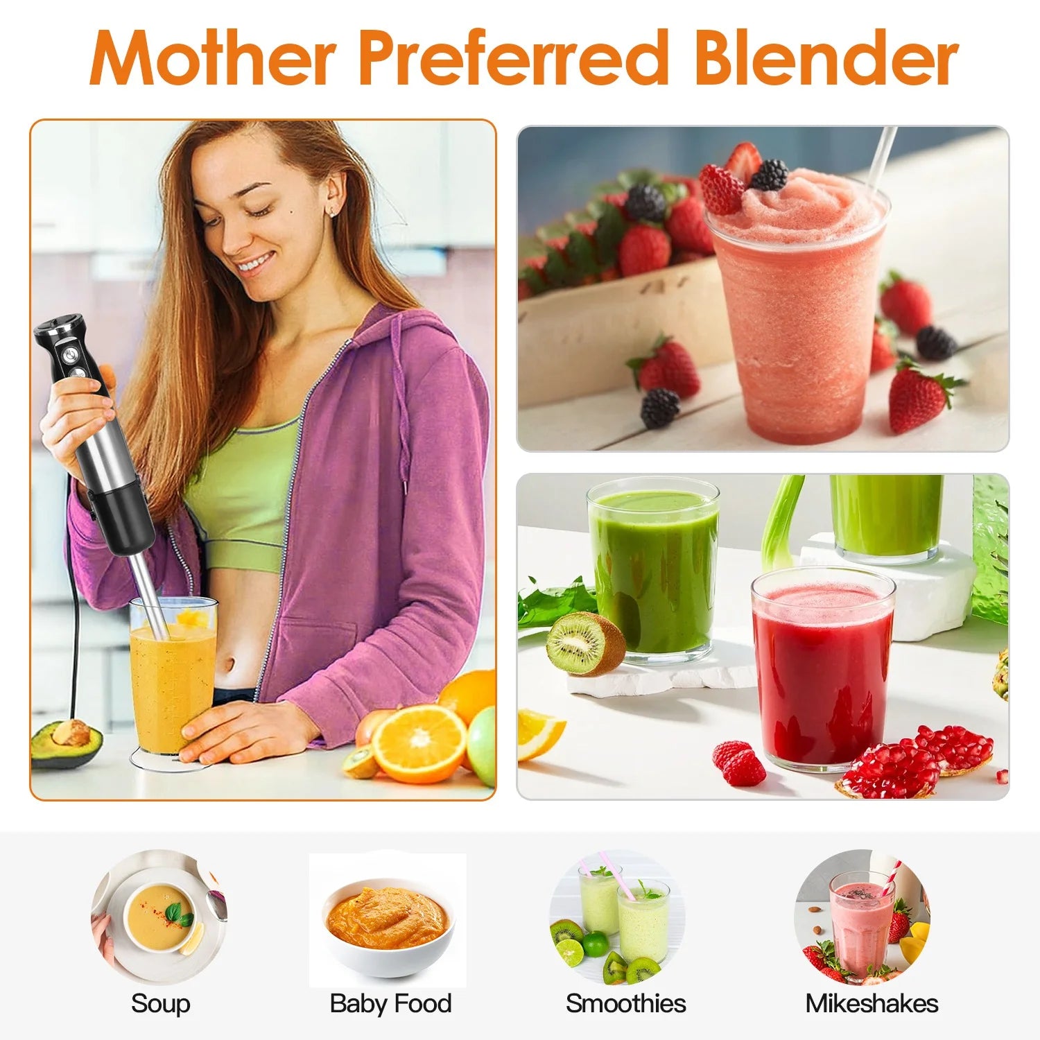 1000W 5 in 1 Stainless Steel Hand Blender with 12 Speeds B65359